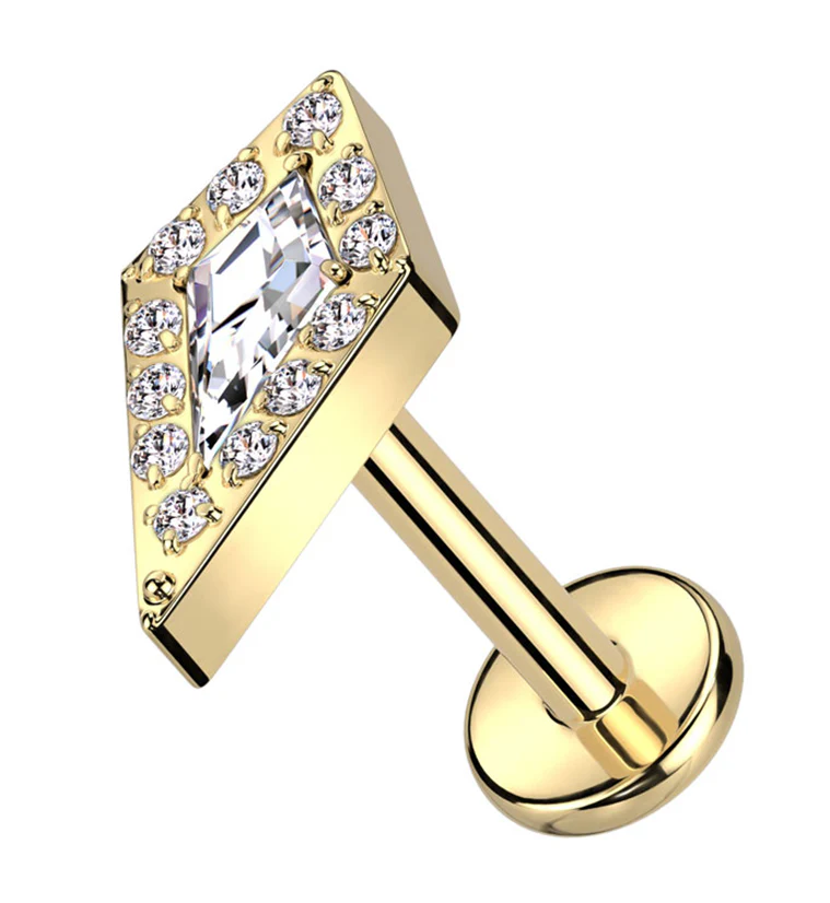 Gold PVD Spire Clear CZ Internally Threaded Titanium Labret - Mrs Treak