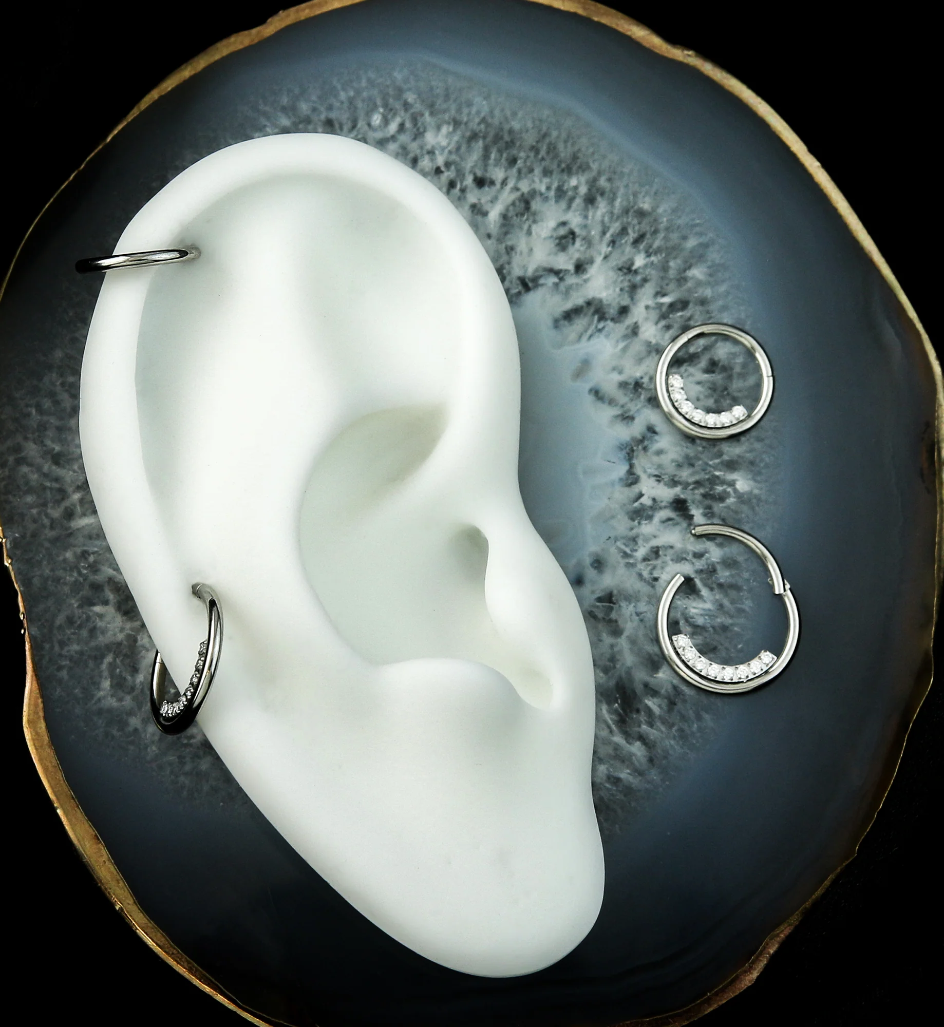 Ethereal Inner Clear CZ Row Stainless Steel Hinged Segment Ring - Mrs Treak