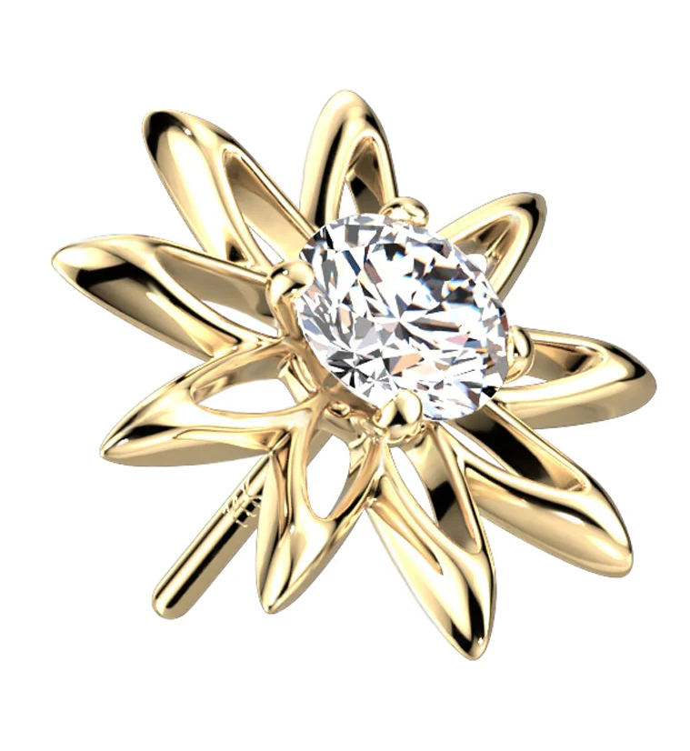 14kt Gold Sunflower CZ Threadless Top - Mrs Treak