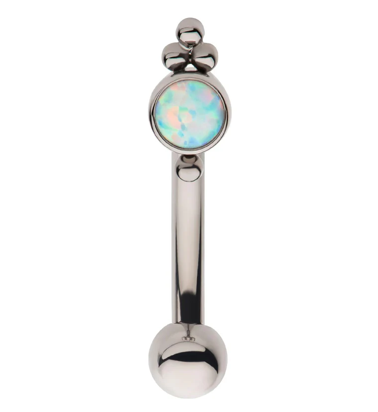 Beaded White Opalite Internally Threaded Titanium Curved Barbell - Mrs Treak