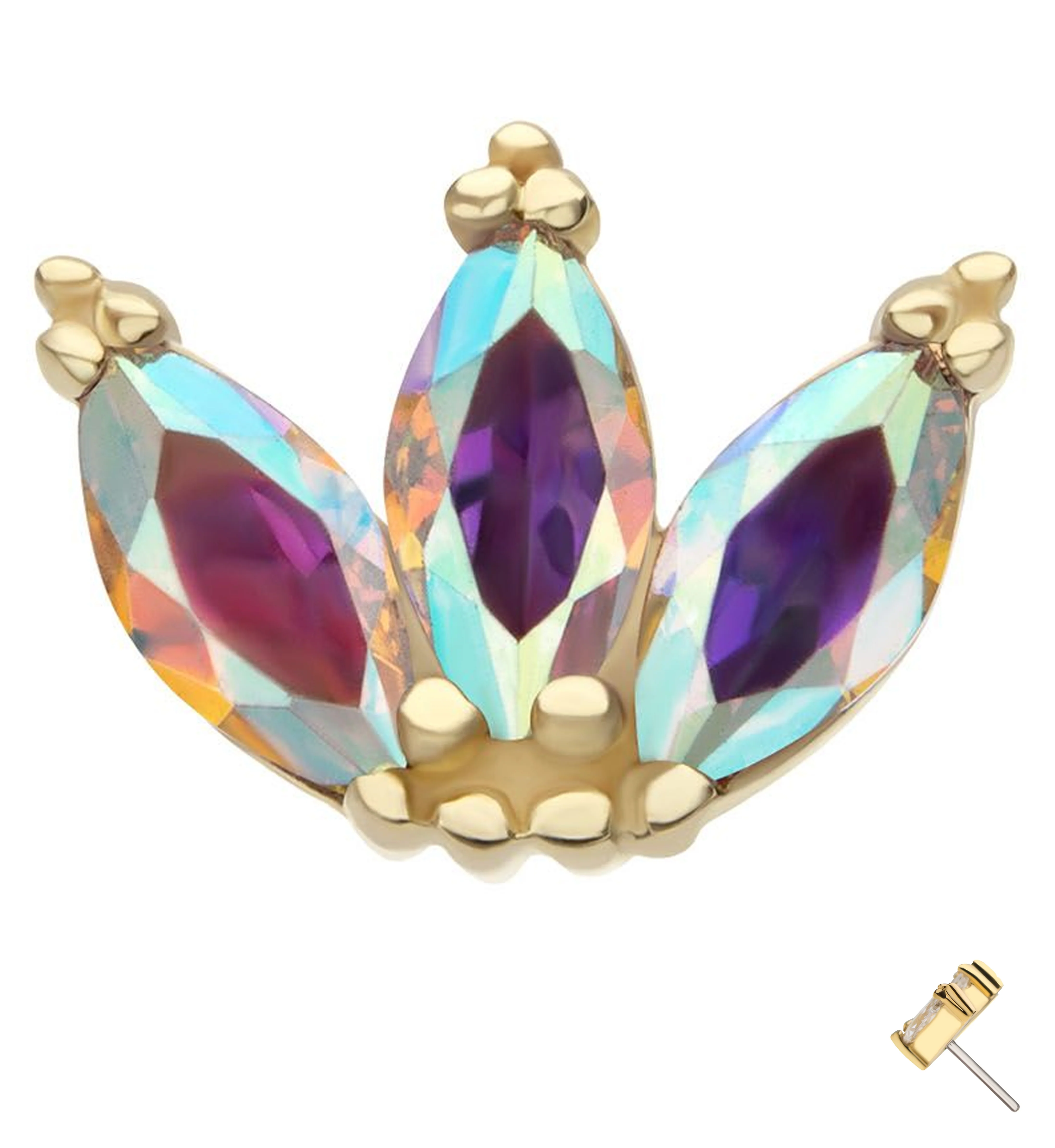 14kt Gold Liege Rainbow Aurora CZ Threadless Top - Mrs Treak