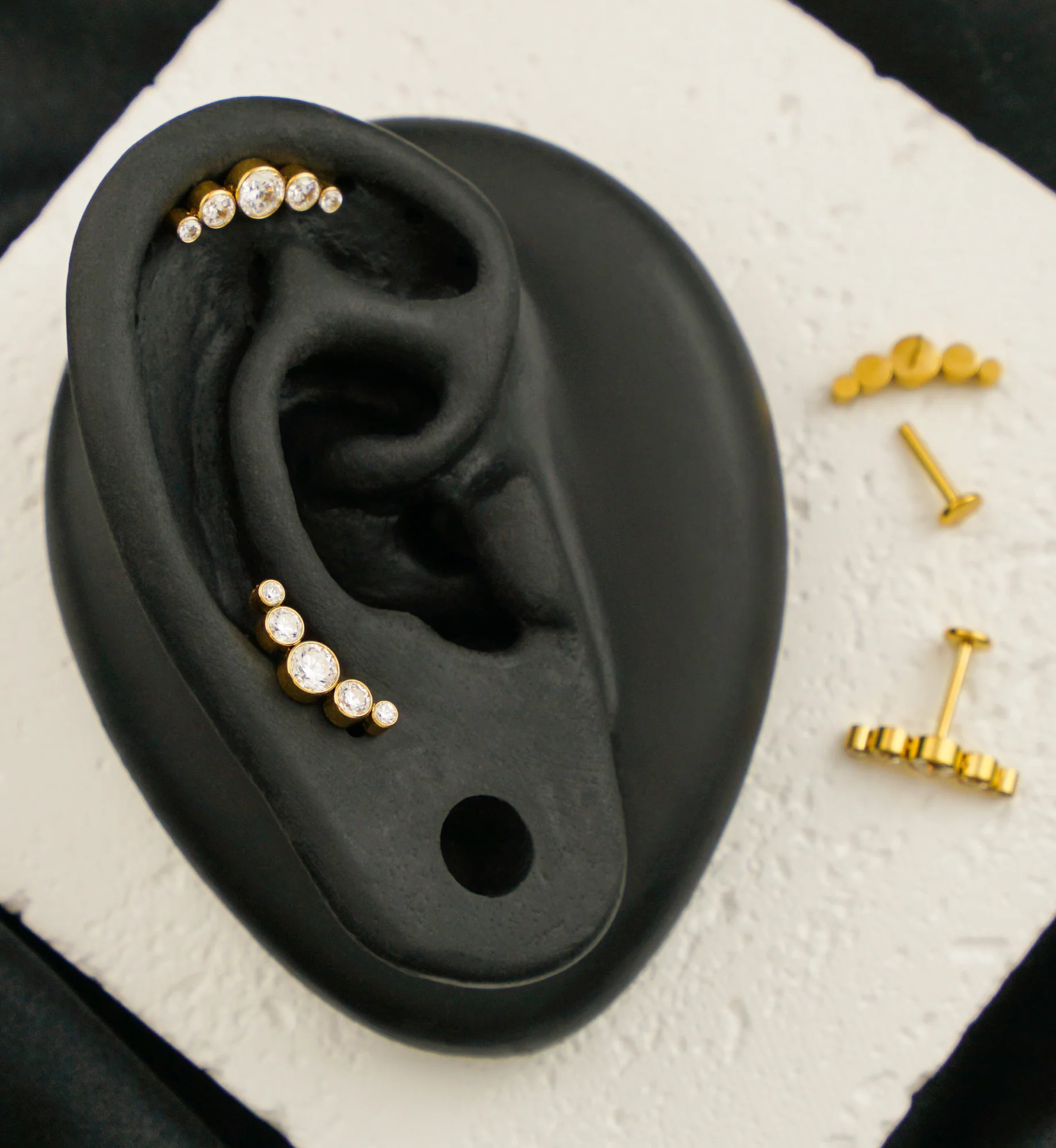 Gold PVD Arch Clear CZ Titanium Threadless Labret - Mrs Treak