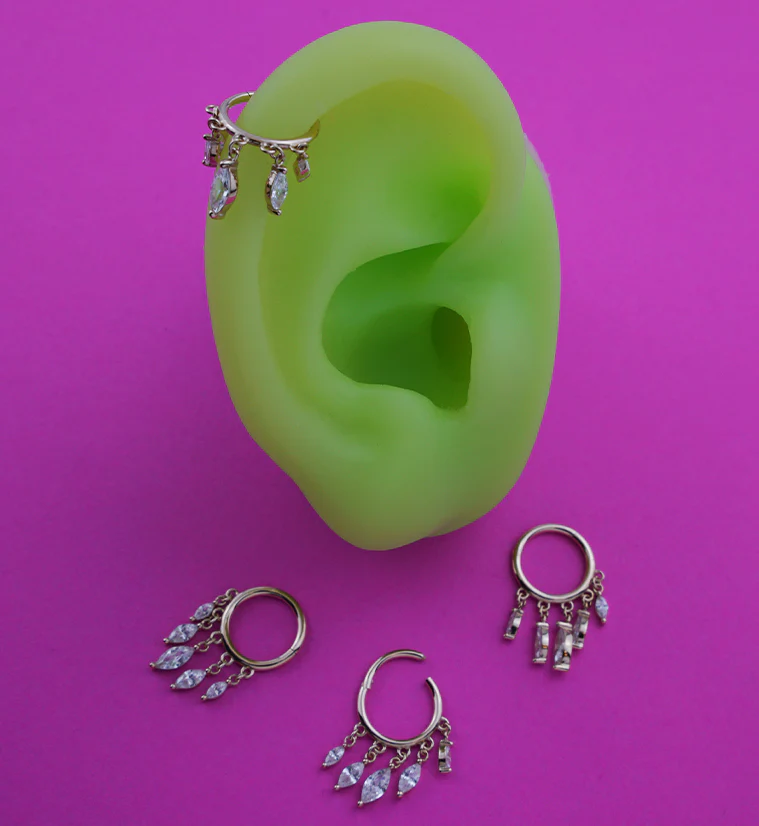 14kt Gold Multi Marquise CZ Dangle Hinged Segment Ring - Mrs Treak