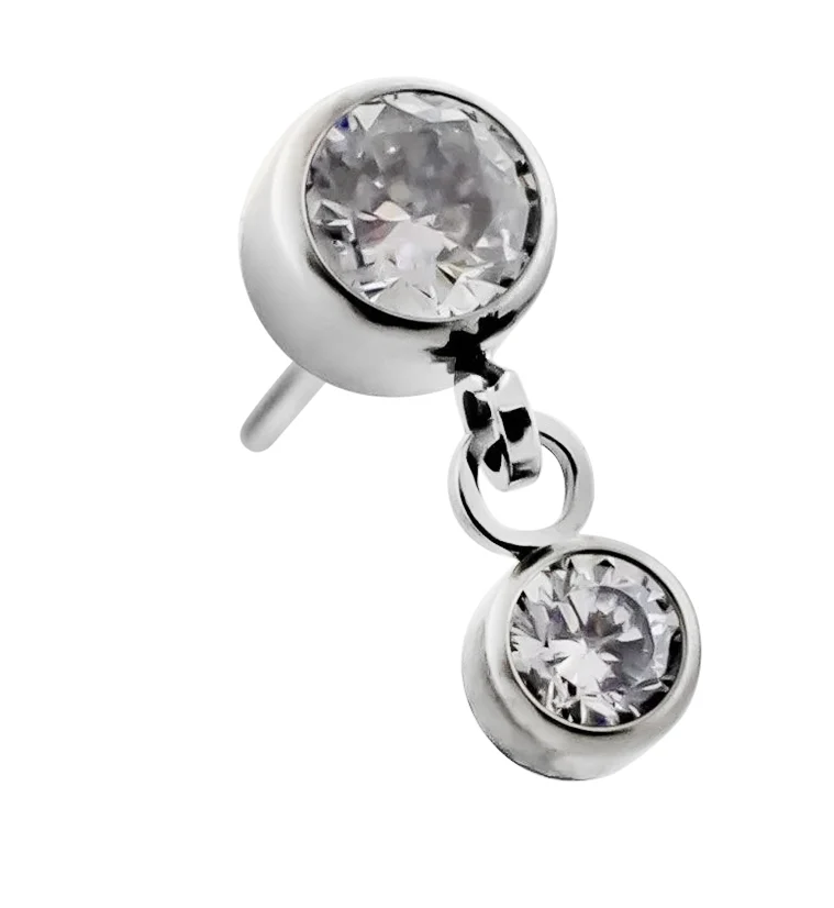 Titanium Dangle Bezel CZ Threadless Top - Mrs Treak