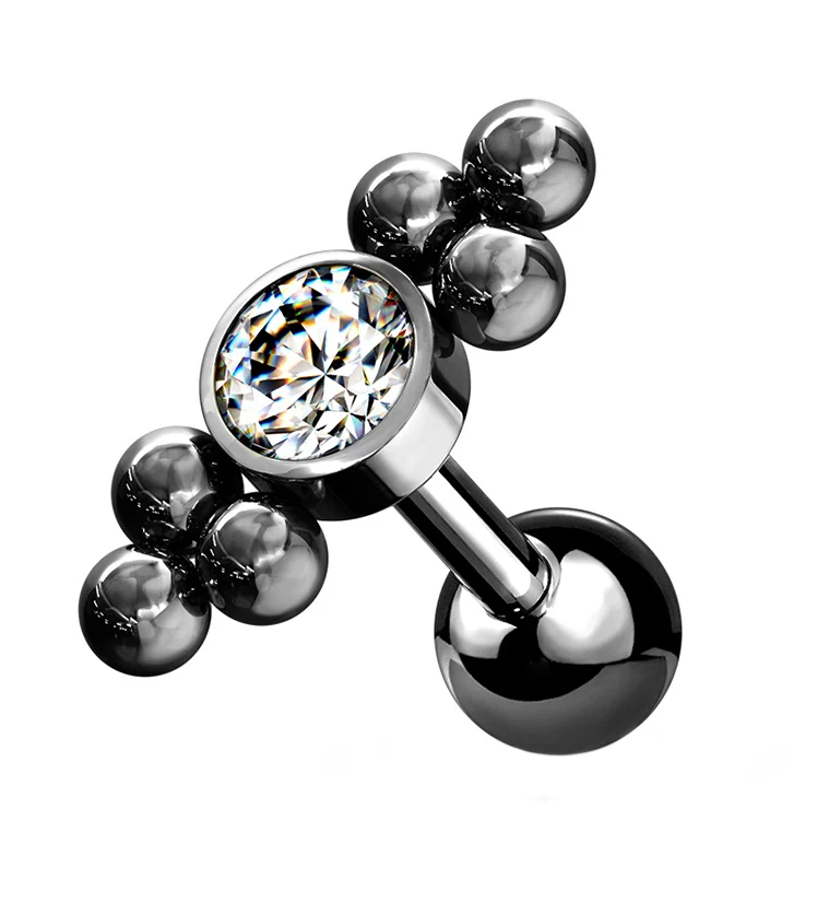 Black PVD Double Beaded Center Gem Cartilage Barbell - Mrs Treak