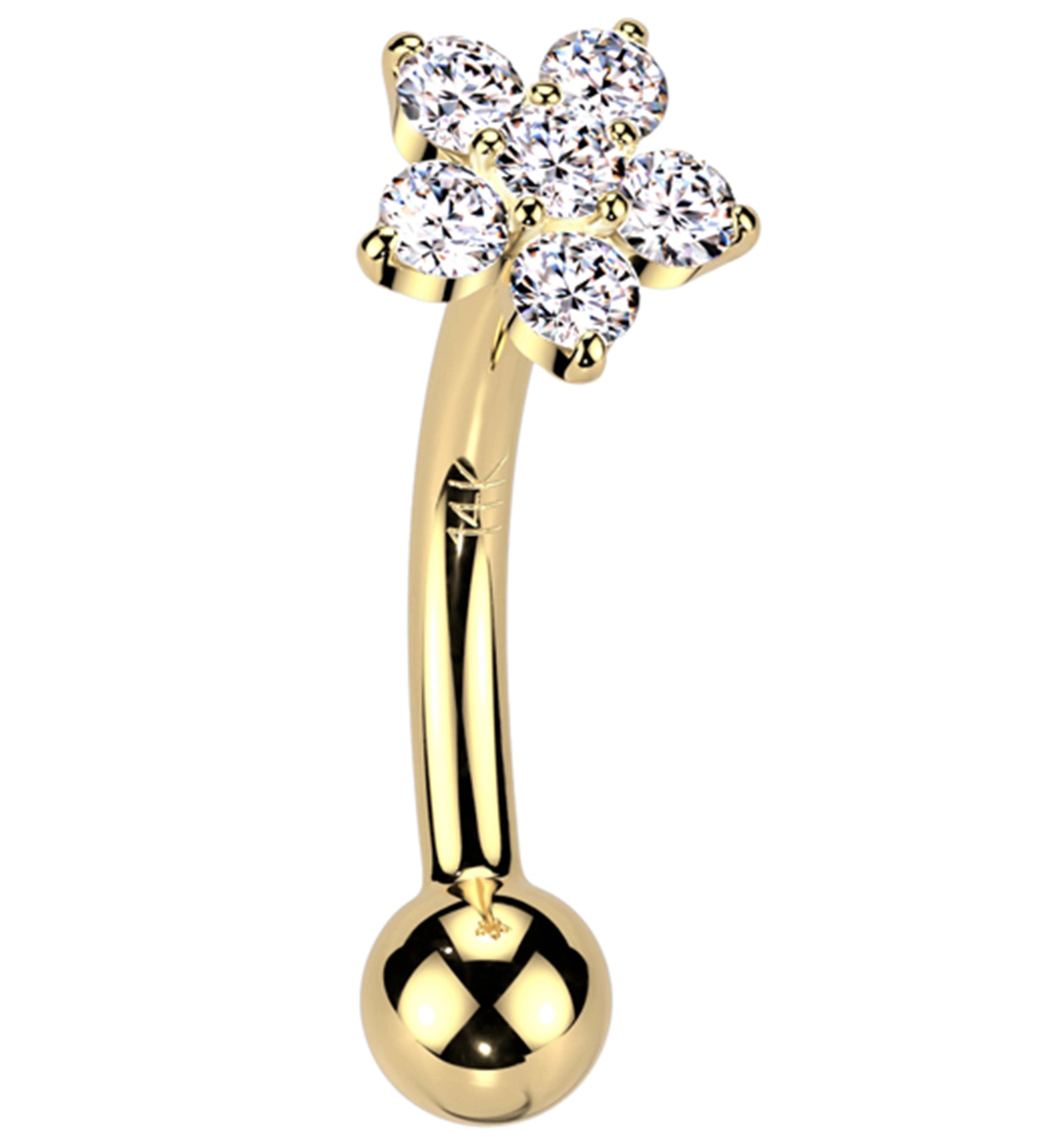 14kt Gold Flower Clear CZ Threadless Curved Barbell - Mrs Treak