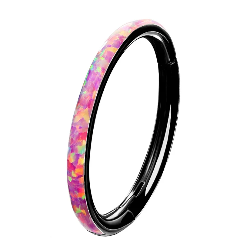 Black PVD Pink Opalite Orbed Hinged Segment Ring - Mrs Treak