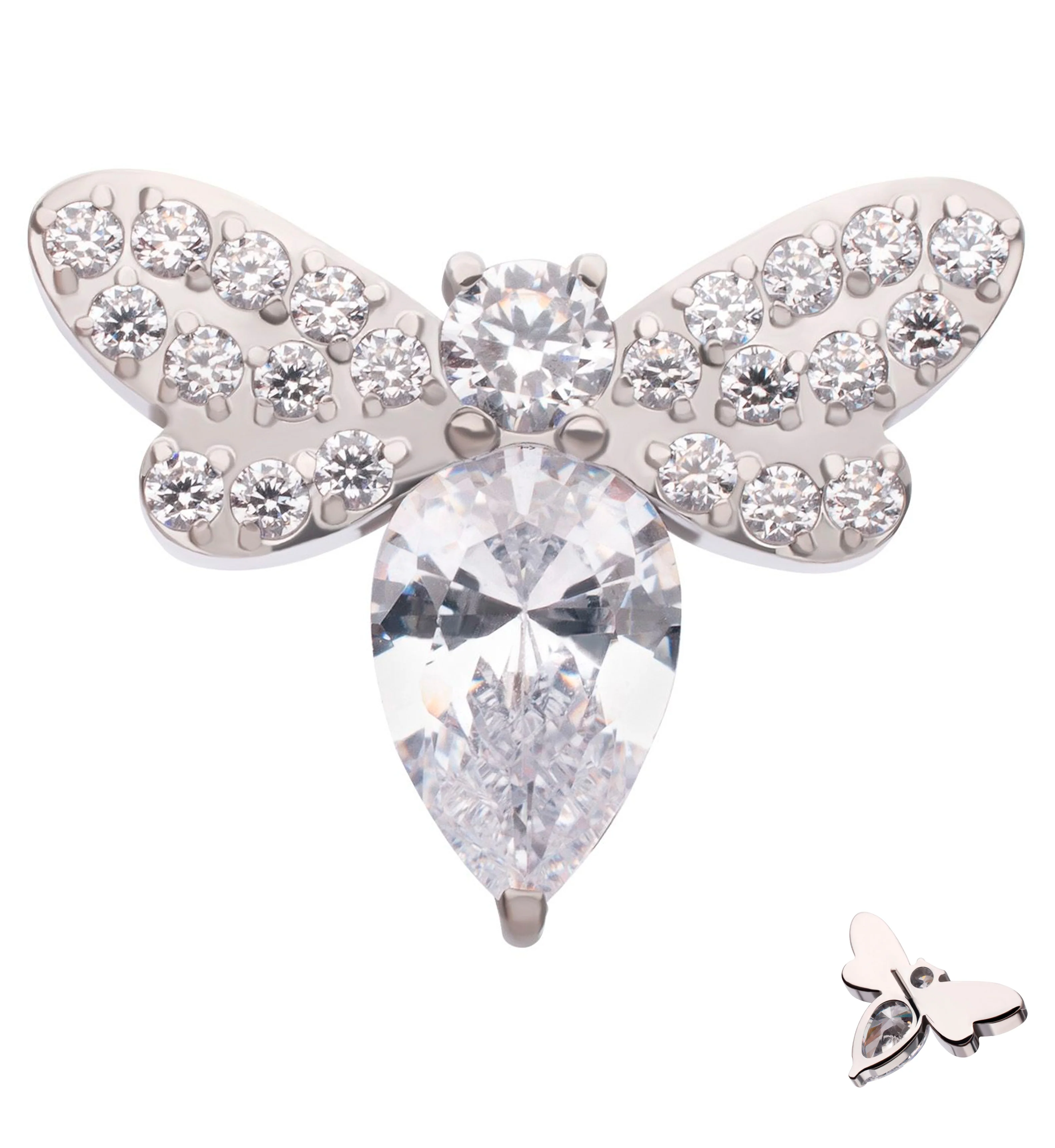 Honeybee Teardrop Clear CZ Titanium Threadless Top - Mrs Treak