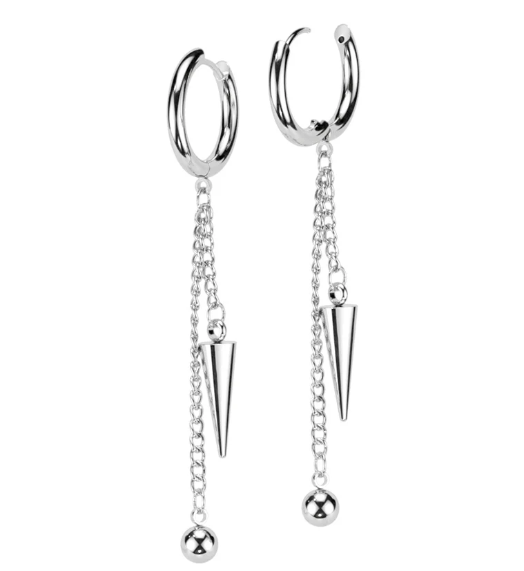 Ball Cone Dangle Stainless Steel Hoop Earrings - Mrs Treak