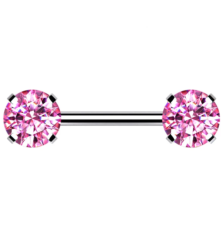 Double Pink CZ Stainless Steel Threadless Barbell - Mrs Treak