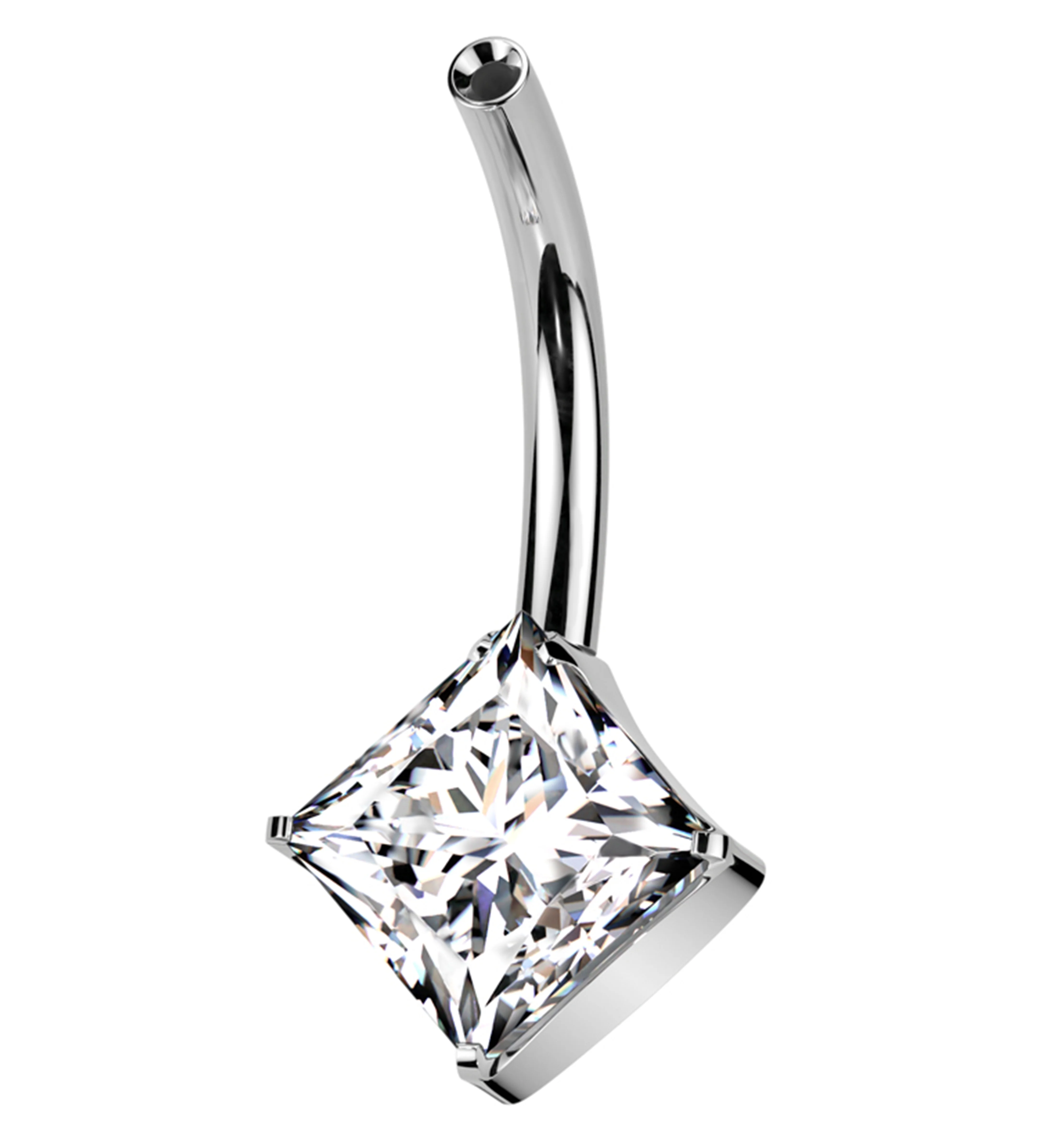 Prong Rhombus Clear CZ Titanium Threadless Belly Button Ring (No Top) - Mrs Treak
