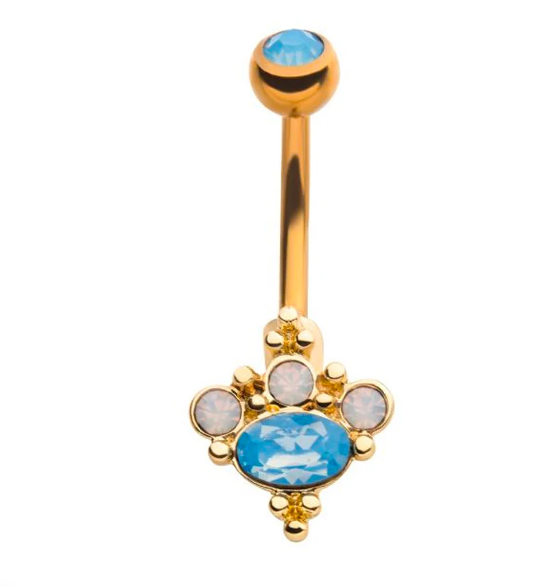 Gold PVD Cluster Bead Opalite Gem Belly Button Ring - Mrs Treak