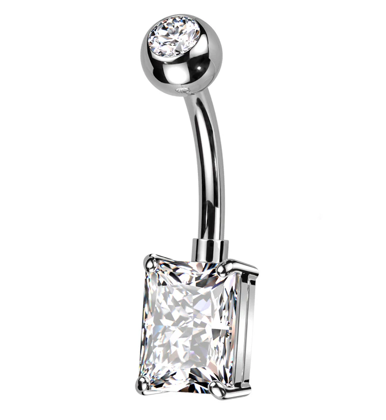 Oblong Prong Clear CZ Titanium Belly Button Ring - Mrs Treak