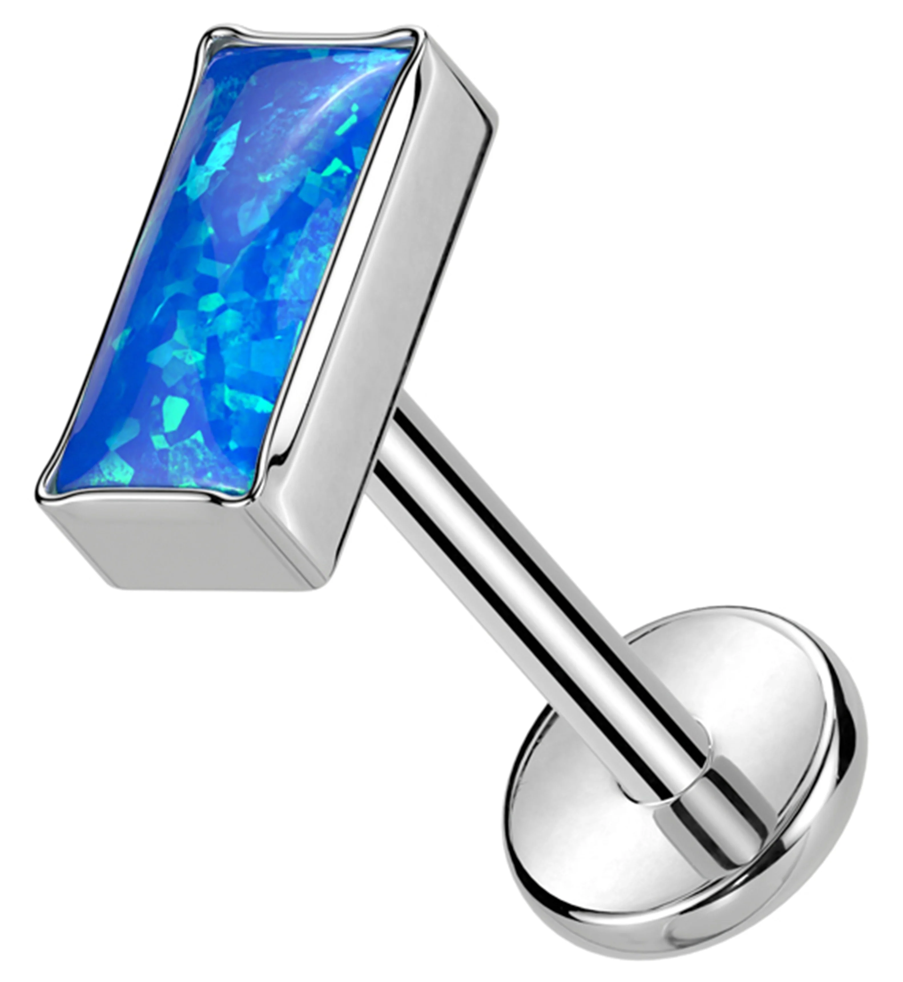 Baguette Blue Opalite Titanium Threadless Labret - Mrs Treak