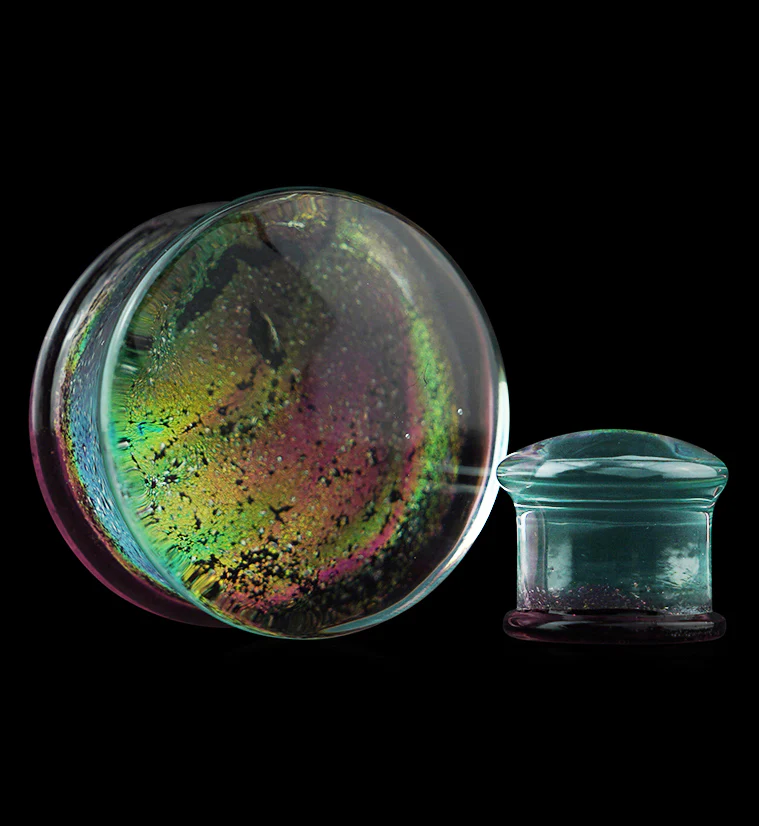 Daybreak Dichroic Glass Double Flare Plugs - Mrs Treak