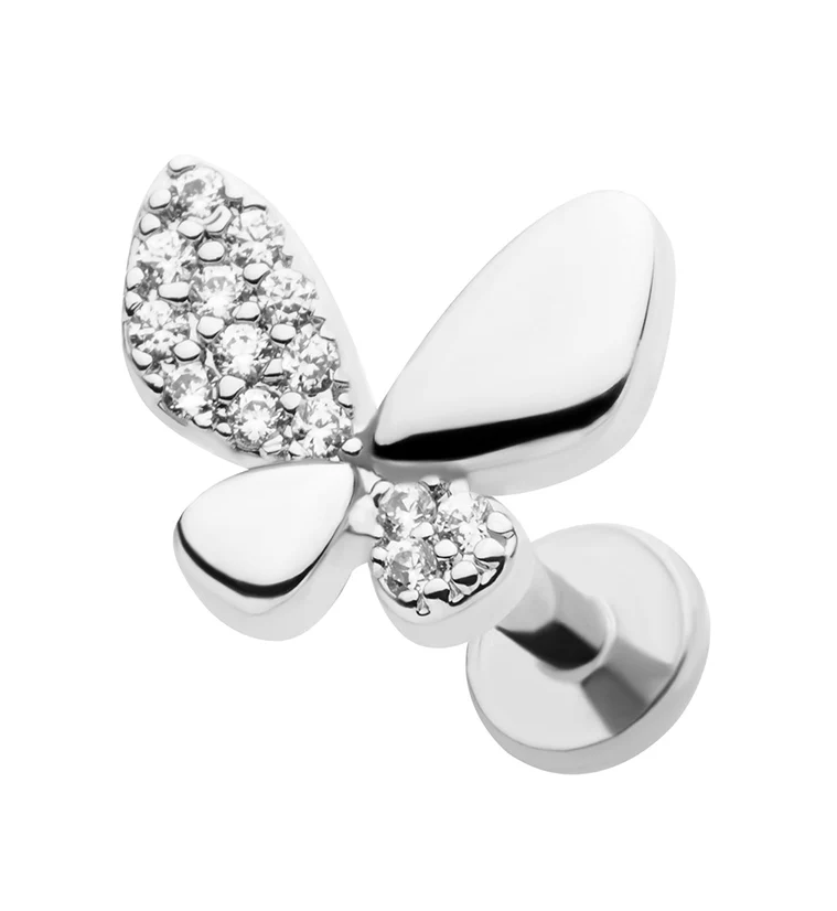 Butterfly Half CZ Stainless Steel Threadless Labret - Mrs Treak