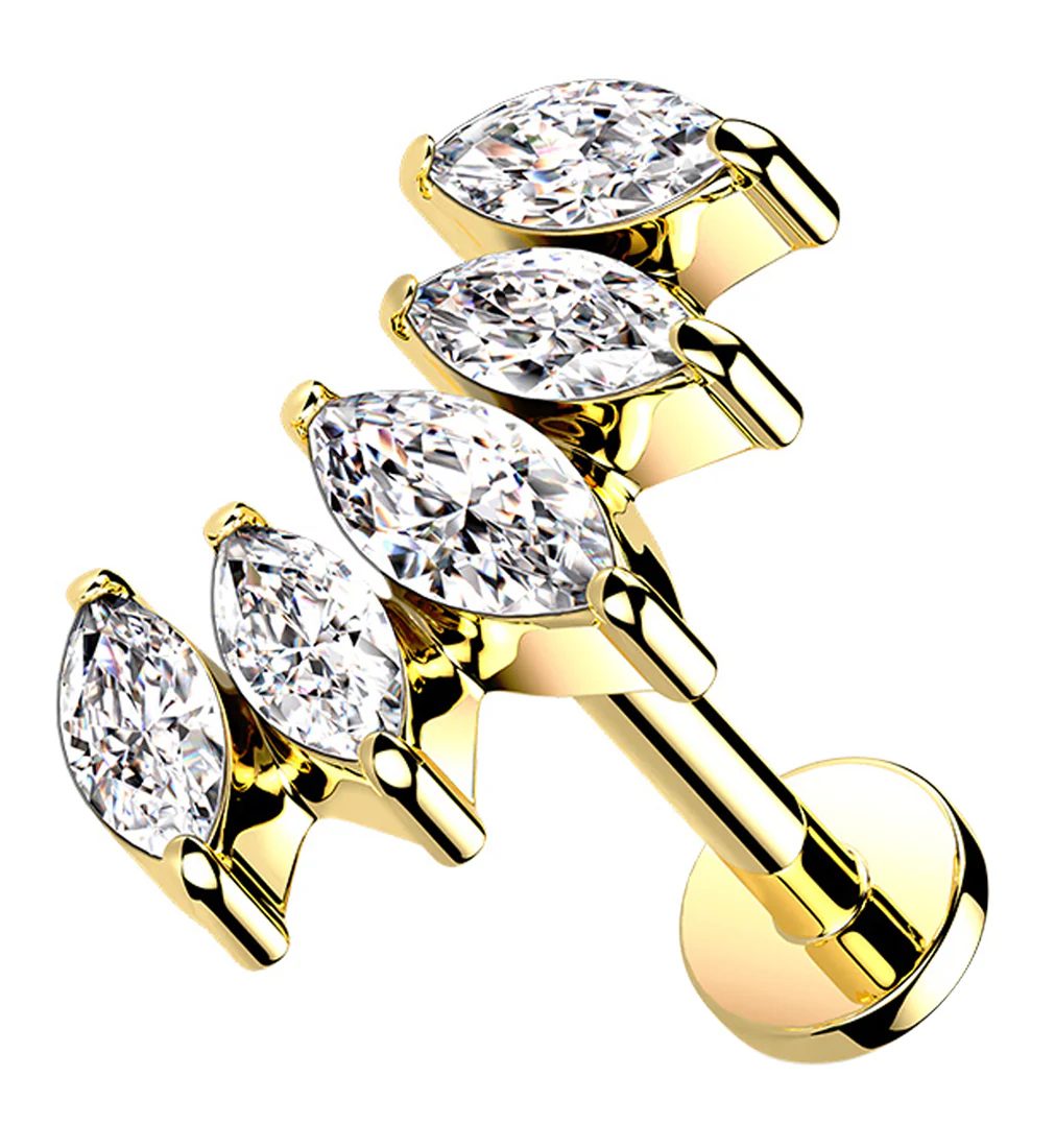 Gold PVD Half Crown CZ Gem Labret Post - Mrs Treak