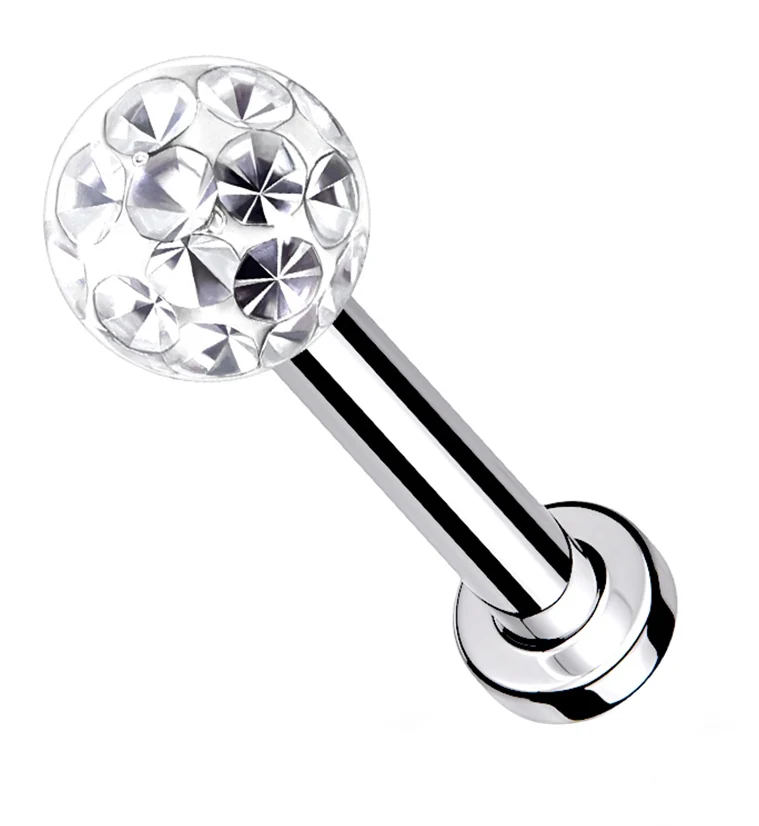 Clear Glitterball Stainless Steel Labret - Mrs Treak