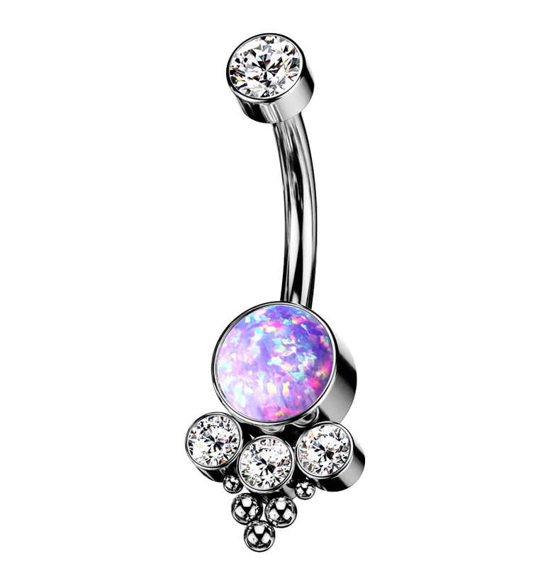 Beaded Purple Opalite Titanium Internally Threaded Belly Button Ring - Mrs Treak