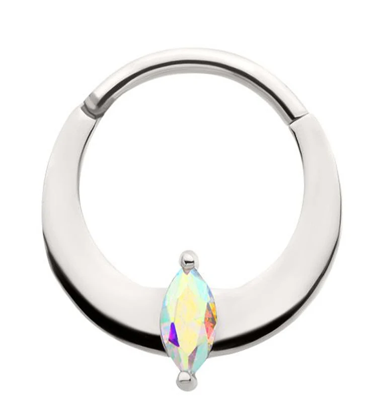 Planar Marquise Rainbow Aurora CZ Stainless Steel Hinged Segment Ring - Mrs Treak
