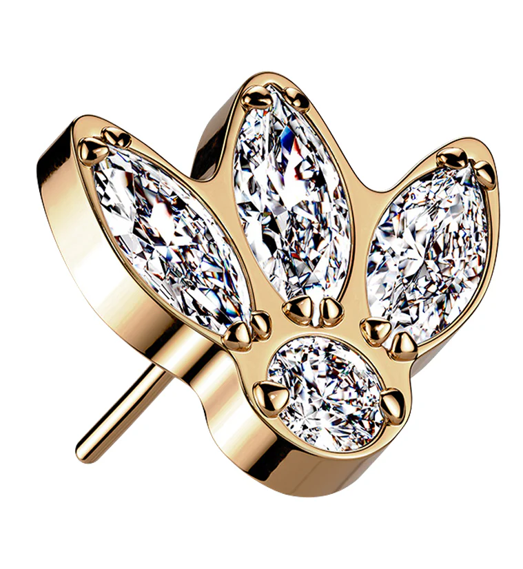 Rose Gold PVD Clear CZ Sepal Titanium Threadless Top - Mrs Treak