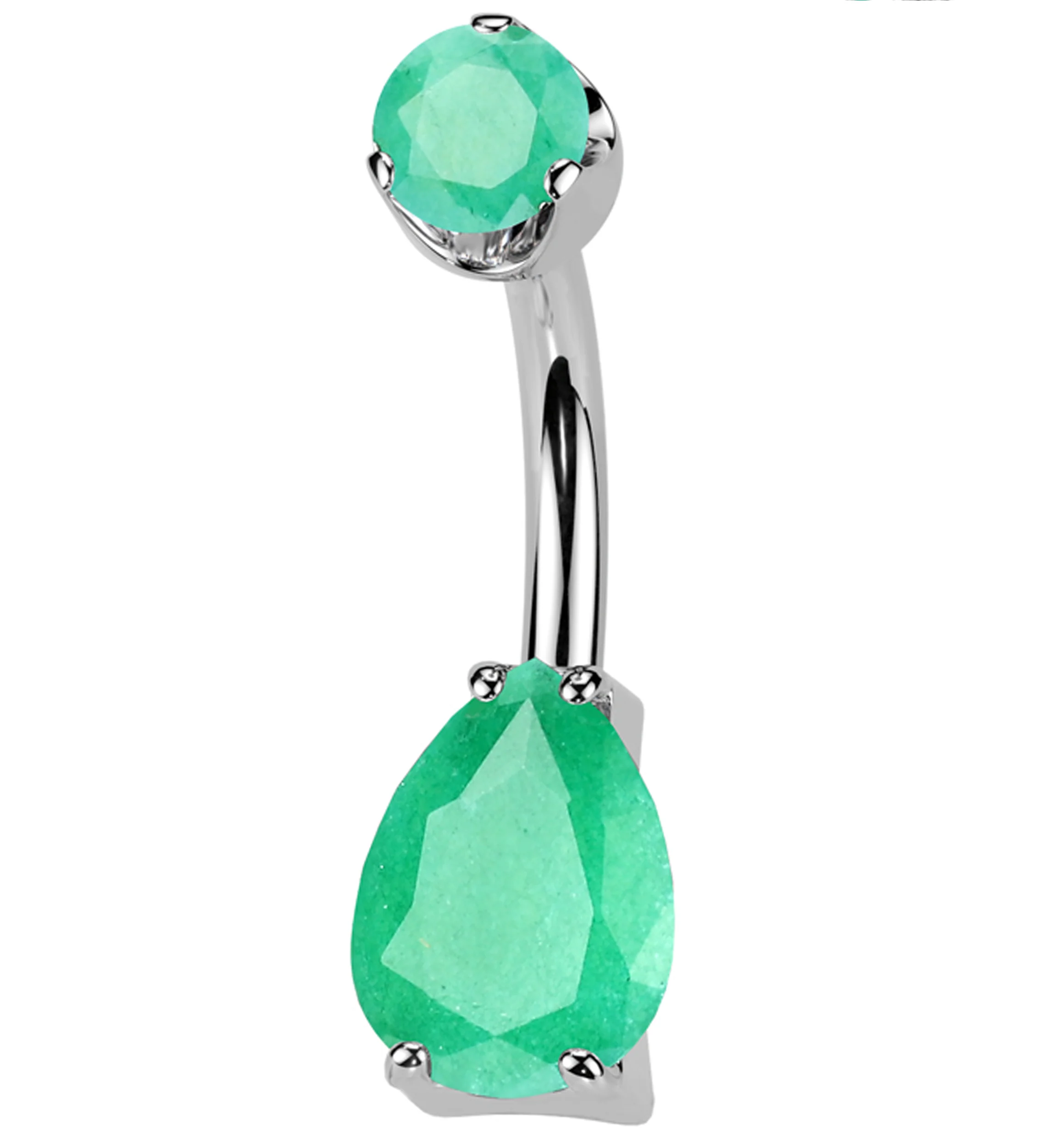 Green Onyx Stone Teardrop Internally Threaded Titanium Belly Button Ring - Mrs Treak