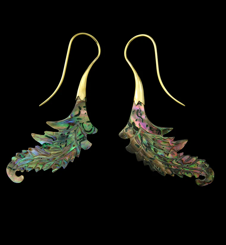 18G Feather Brass Abalone Hangers / Earrings - Mrs Treak