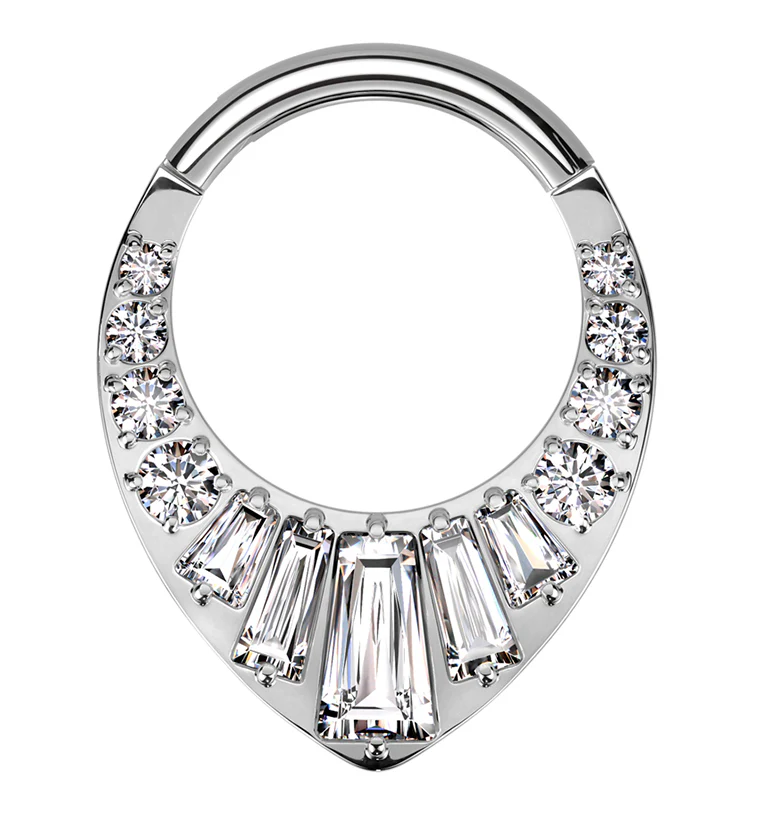 Point Baguette Clear CZ Titanium Hinged Segment Ring - Mrs Treak