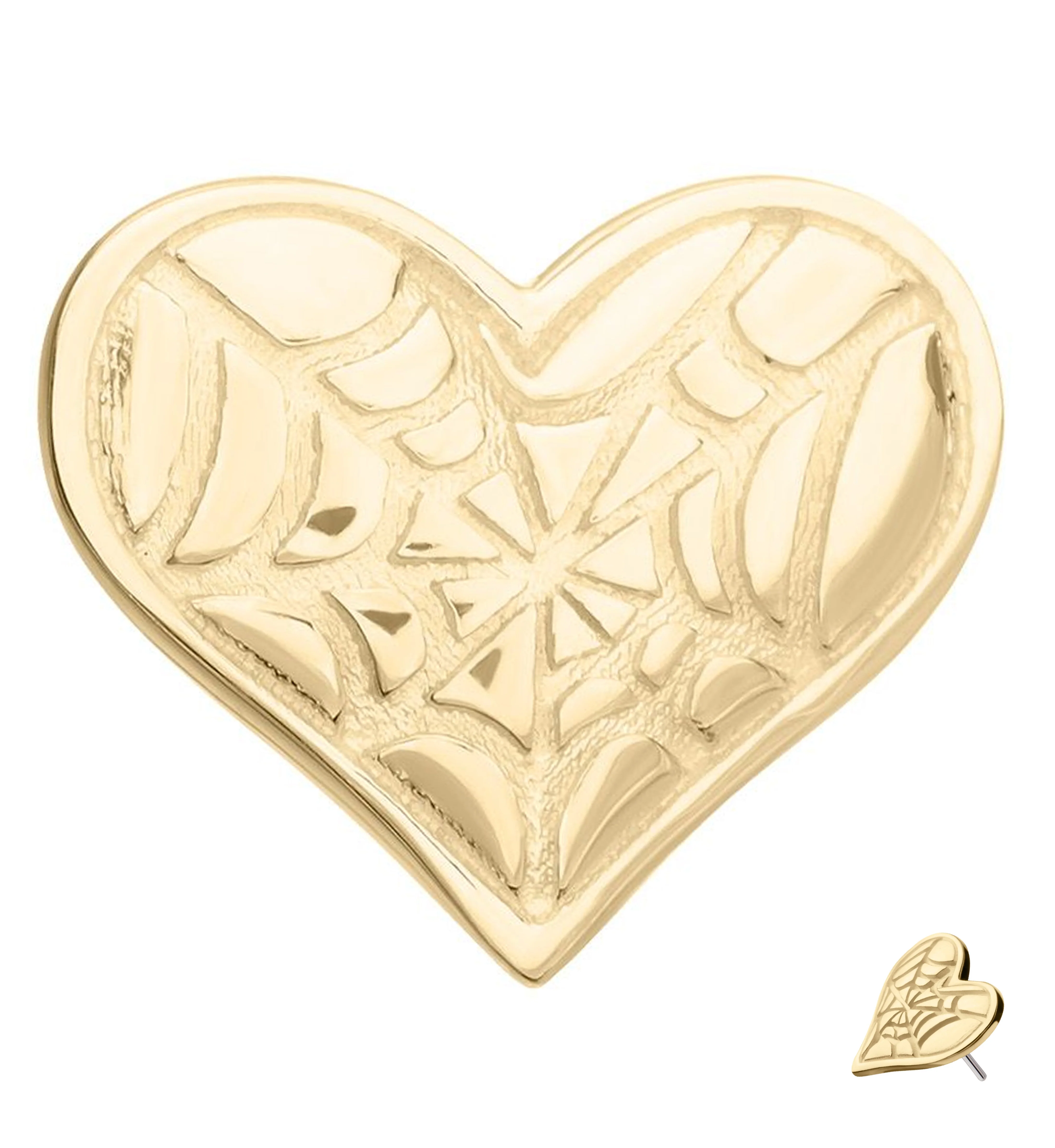 14kt Gold Spiderweb Etched Heart Threadless Top - Mrs Treak