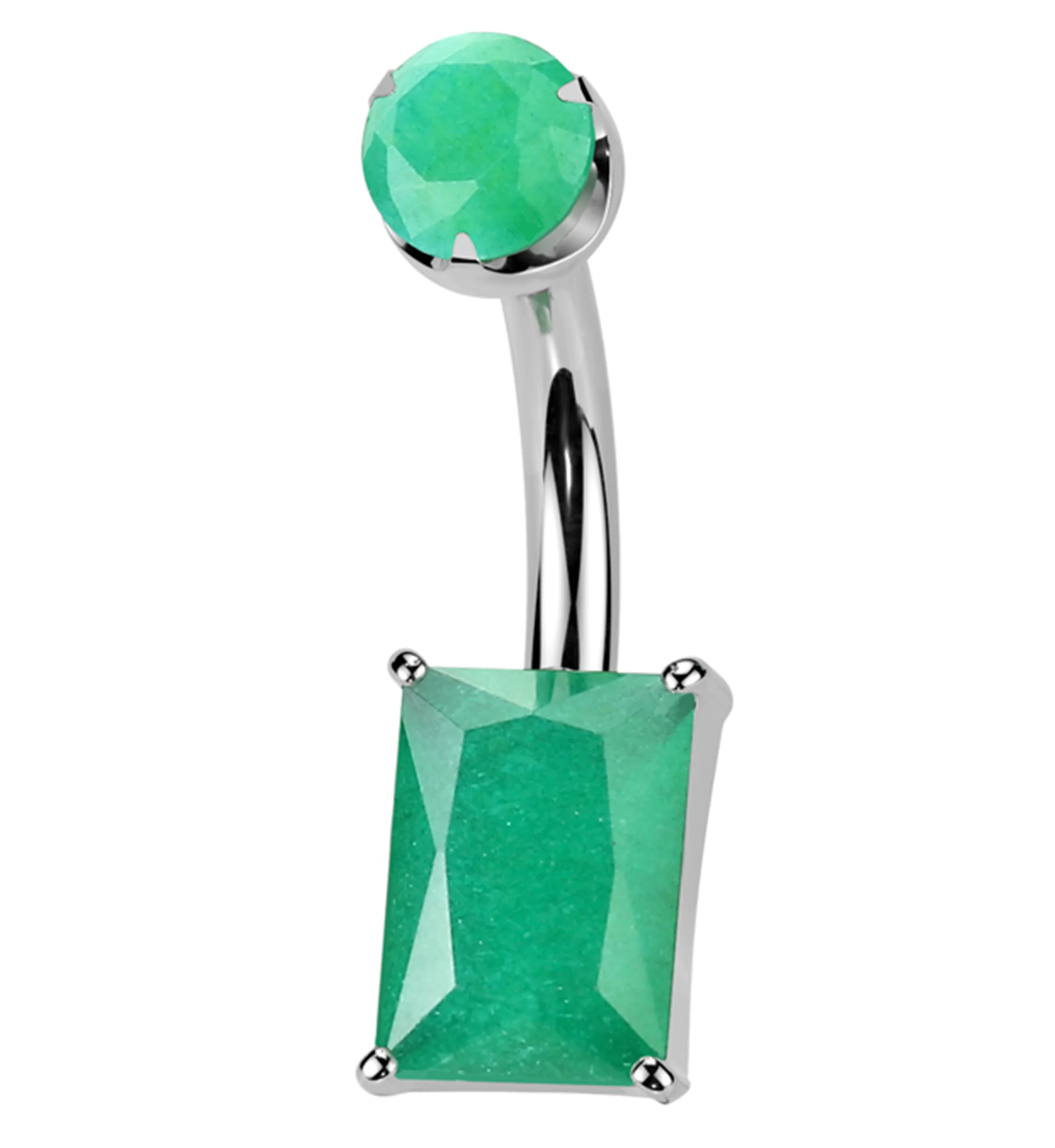 Rectangle Green Onyx Stone Titanium Internally Threaded Belly Button Ring - Mrs Treak