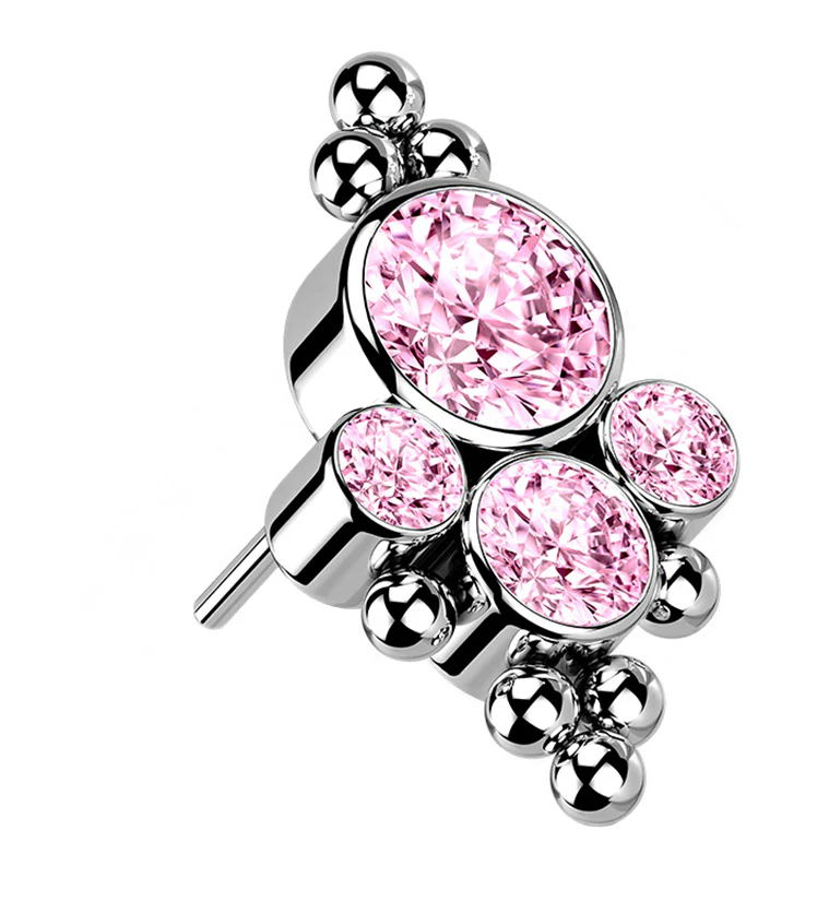 Beaded Pink CZ Bundle Titanium Threadless Top - Mrs Treak