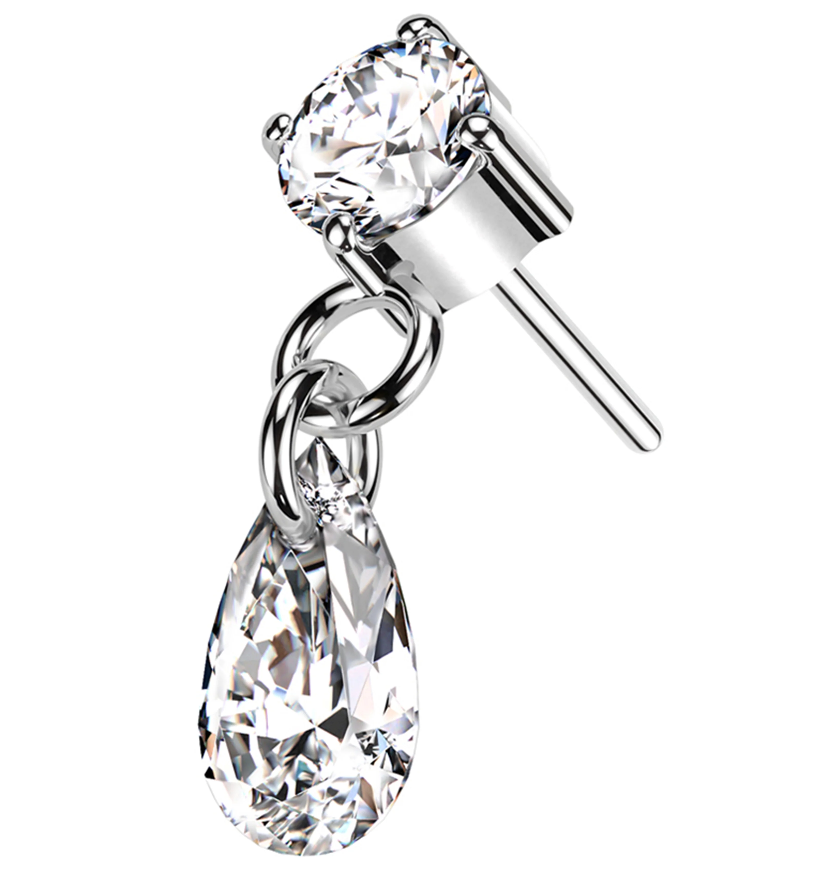14kt White Gold Teardrop Clear CZ Dangle Threadless Top - Mrs Treak