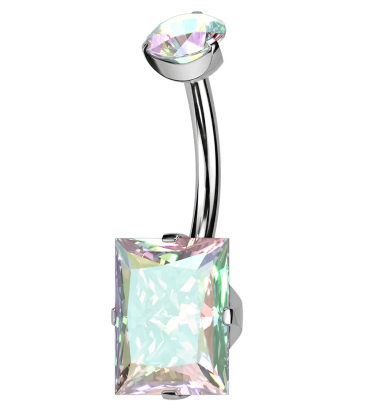 Emerald Rainbow Aurora CZ Internally Threaded Belly Button Ring - Mrs Treak