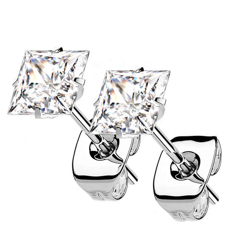 Square Prong CZ Titanium Earrings - Mrs Treak