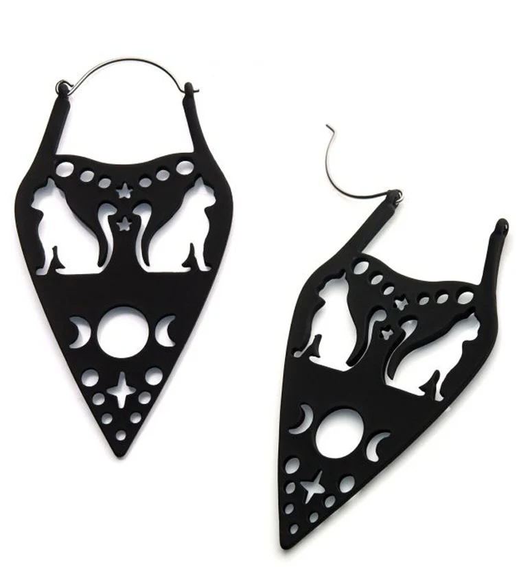 20G Black Cat & Moon Plug Hoops - Mrs Treak
