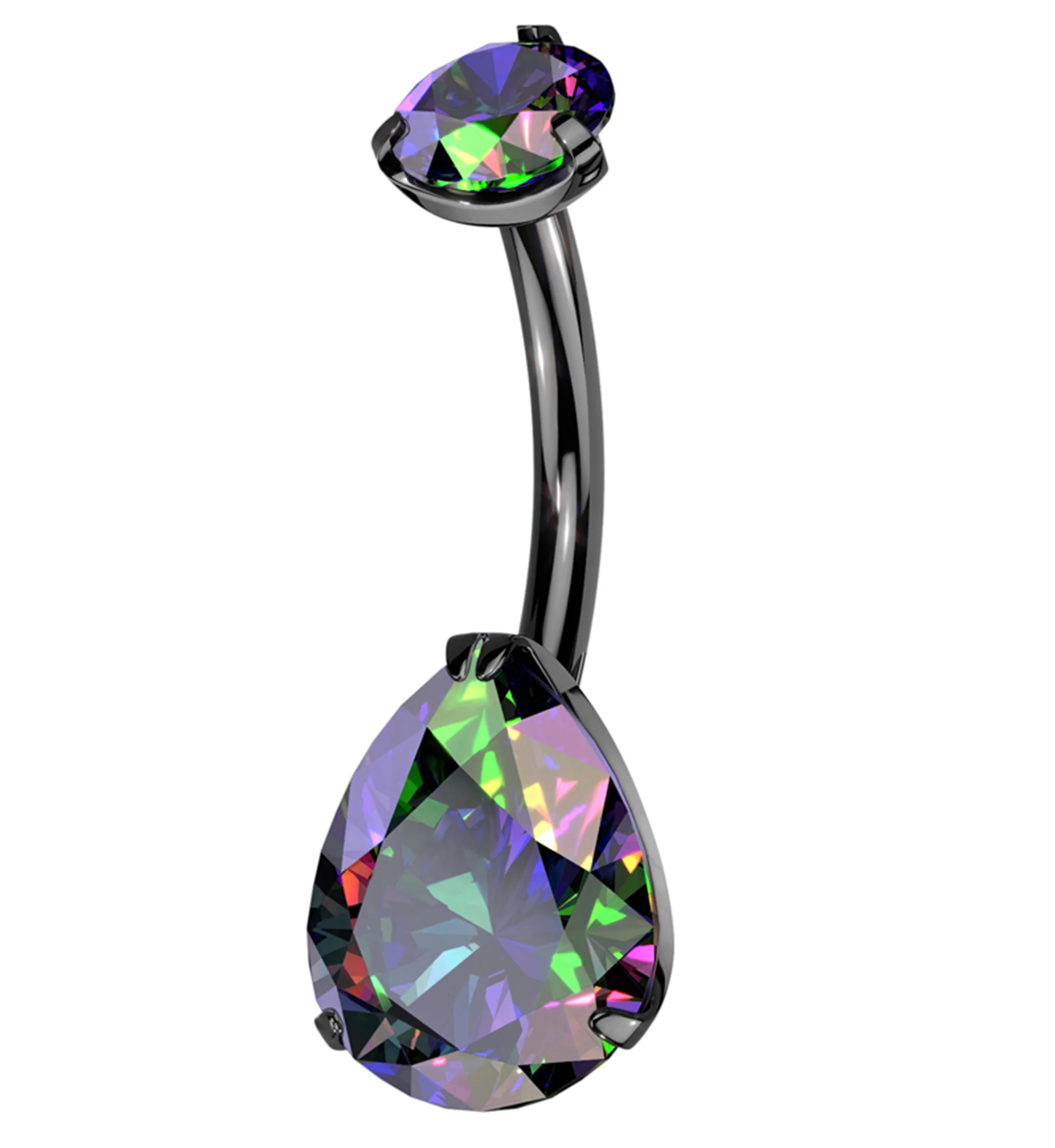 Black PVD Black Aurora Teardrop CZ Titanium Belly Button Ring - Mrs Treak