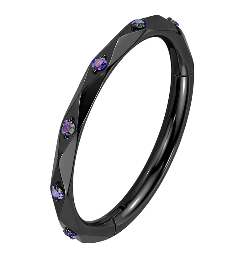 Facet Black Aurora CZ Black PVD Titanium Hinged Segment Ring - Mrs Treak