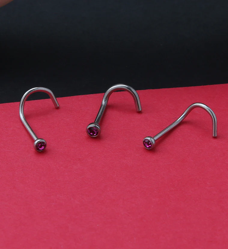 Fuchsia Gem Nose Screw Ring - Mrs Treak
