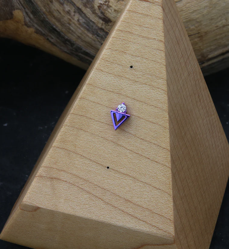 Anodized Purple Triangle Cut Out CZ Threadless Titanium Top - Mrs Treak