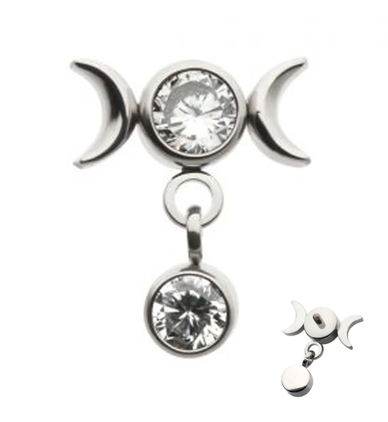 Clear CZ Moon Phase Dangle CZ Internally Threaded Top - Mrs Treak