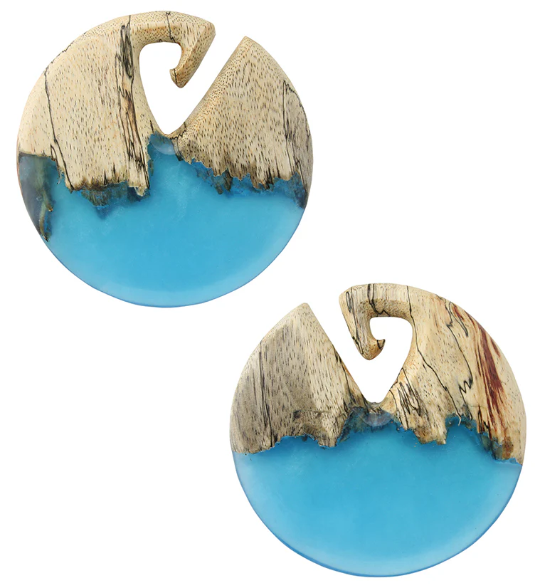 Ocean Blue Resin Disk Tamarind Wood Ear Weights - Mrs Treak