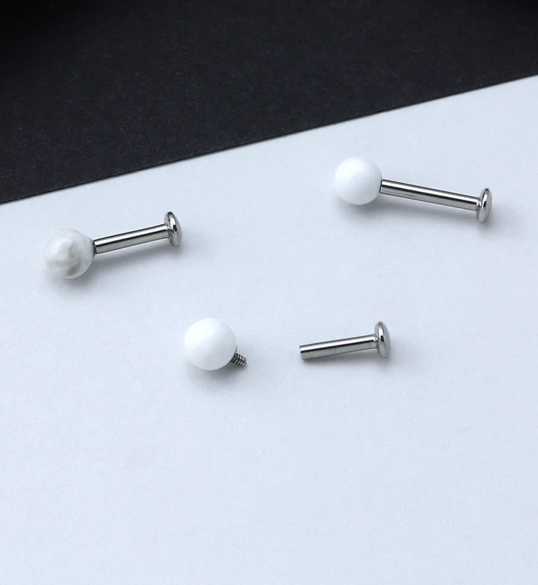 White Howlite Stone Ball Top Internally Threaded Labret - Mrs Treak