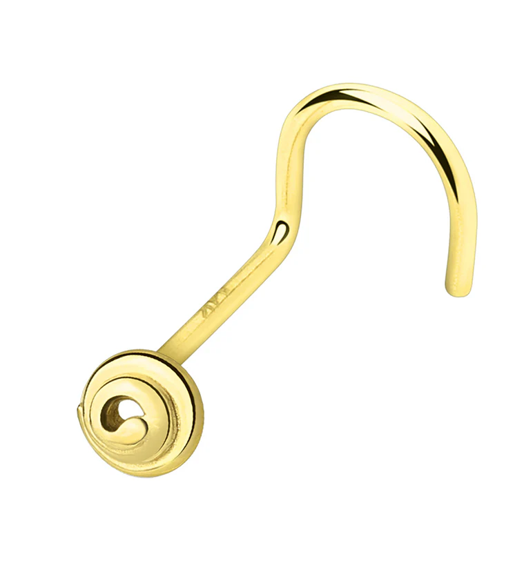14kt Gold Swirl Nose Screw Ring - Mrs Treak