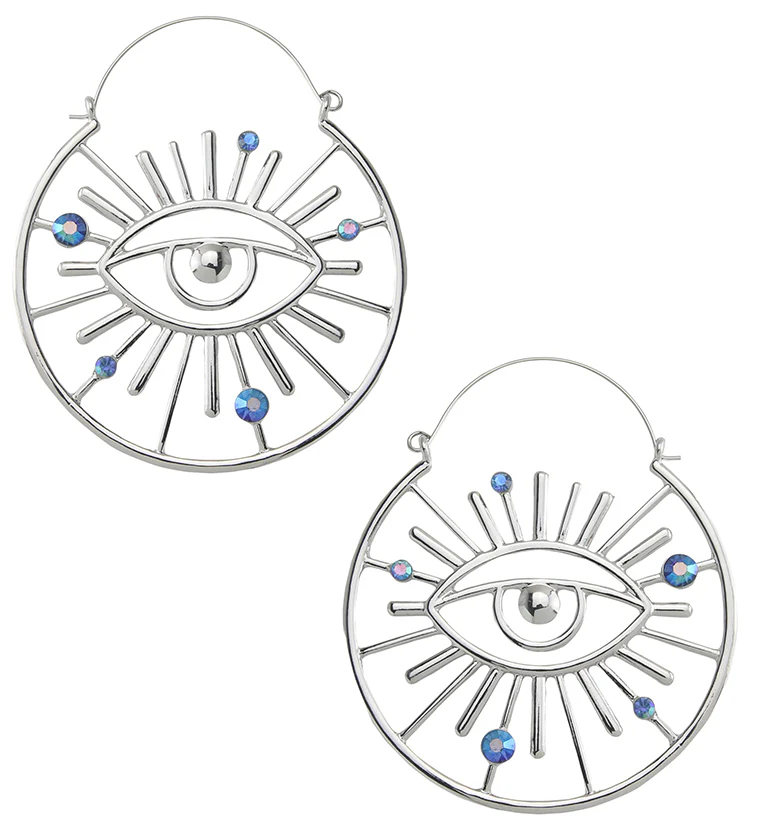 Evil Eye Blue Aurora CZ Plug Hoops - Mrs Treak