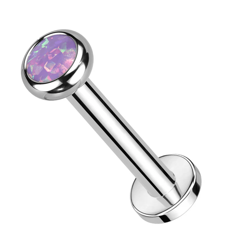 Flat Bezel Purple Opalite Internally Threaded Titanium Labret - Mrs Treak