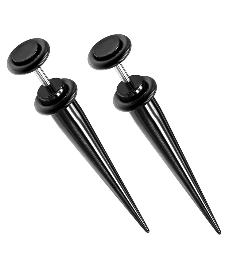 16G Black PVD Stainless Steel Fake Tapers - Gauges - Mrs Treak