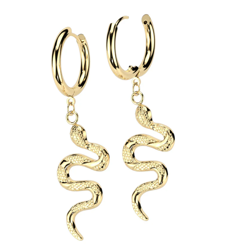Gold PVD Serpent Stainless Steel Hoop Earrings - Mrs Treak