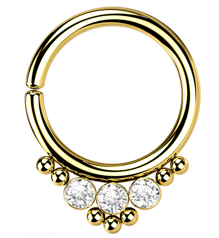 Gold PVD Triple CZ Annealed Seamless Hoop Ring - Mrs Treak