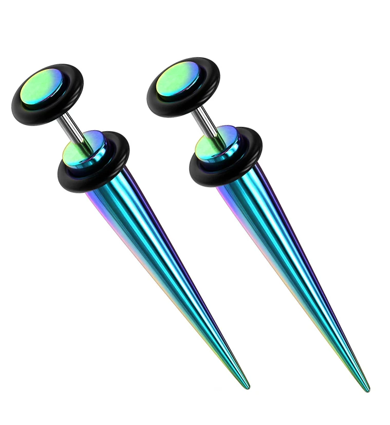 16G Rainbow PVD Stainless Steel Fake Tapers - Gauges - Mrs Treak