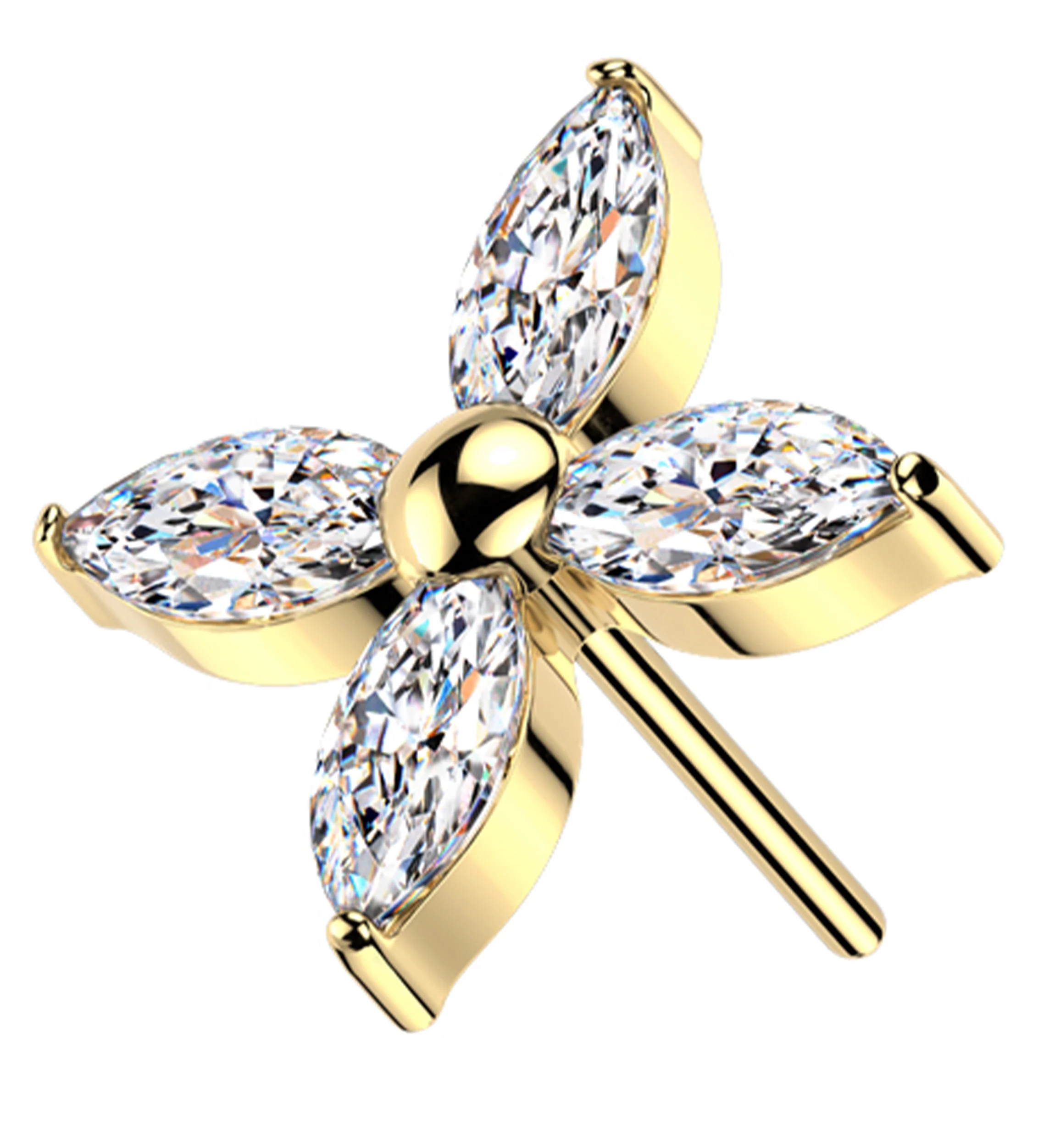 Gold PVD Windmill Marquise Clear CZ Threadless Titanium Top - Mrs Treak